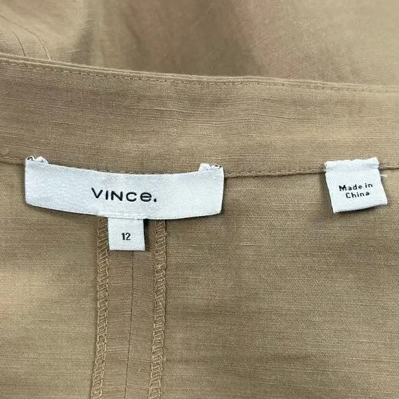 Vince Women's Utility Linen Cotton Blend Midi Skirt Size 12 Sandstorm Tan - Picture 3 of 16